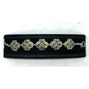 Lucky Brand Bracelet Abalone Shell And Silver Flower Shaped Link Bali Style 8"